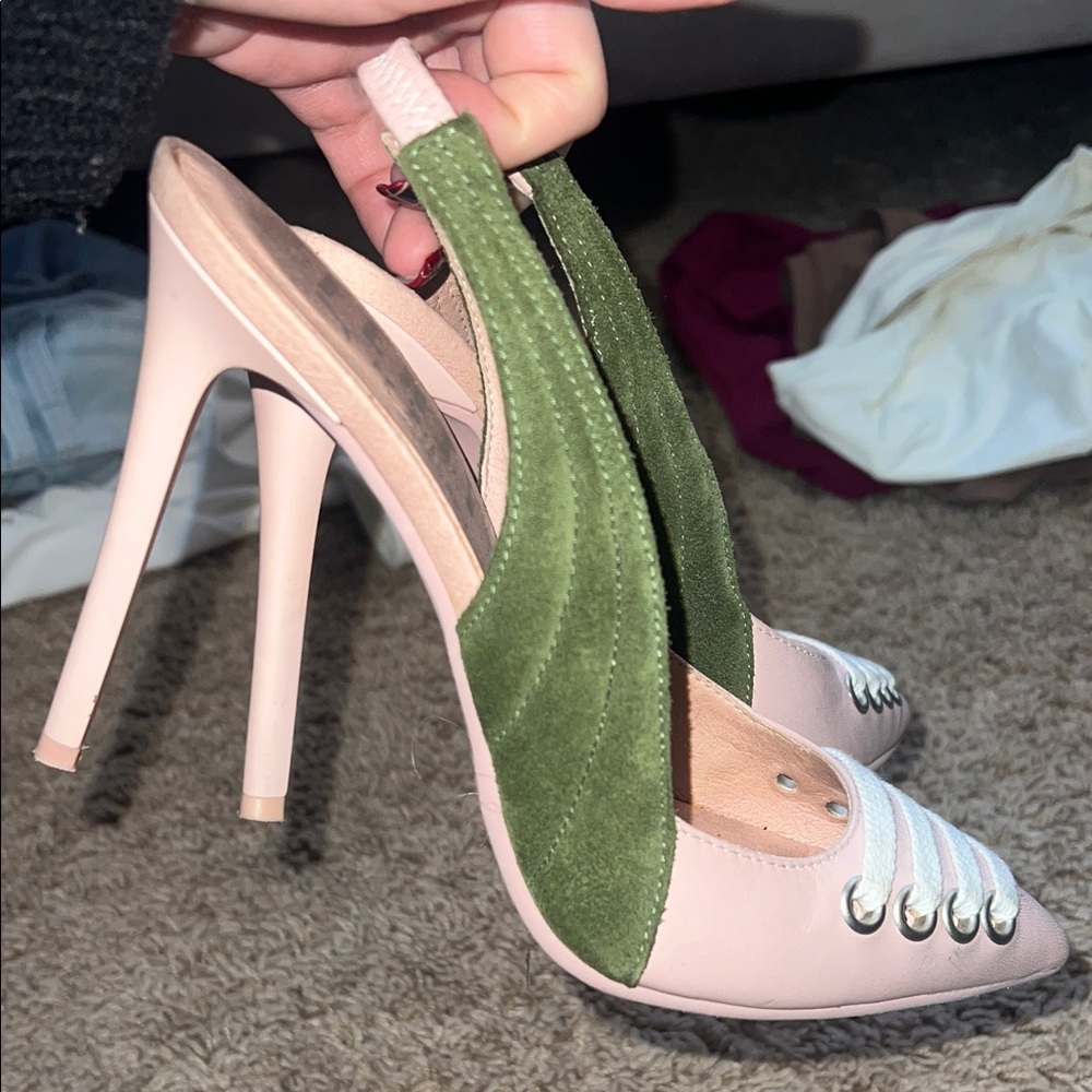 Fenty Puma by Rihanna Pink and Green Slingback laced Heels - Picture 5 of 8